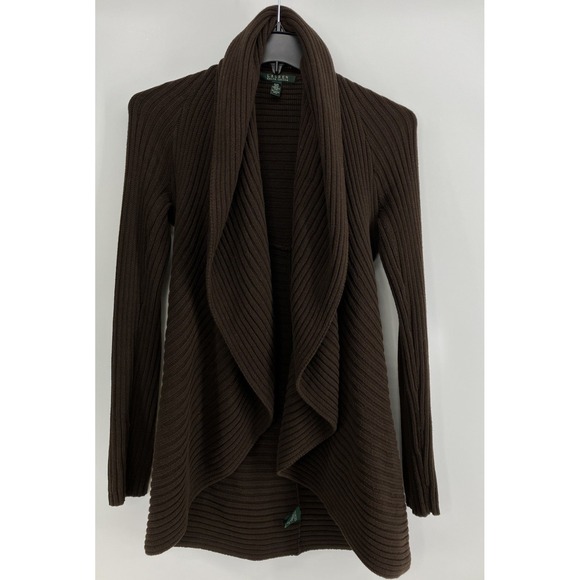 Lauren Ralph Lauren Sweaters - Lauren Ralph Lauren Sweater Medium Brown Cardigan Open Front Ribbed Chunky